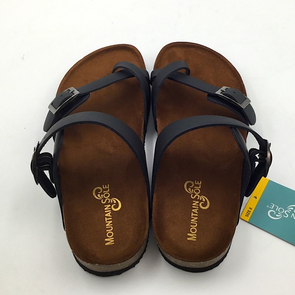 Mountain Sole Women's Easy Slip-on Two Loop Design Leather Sandals - Black - Picture 3 of 8